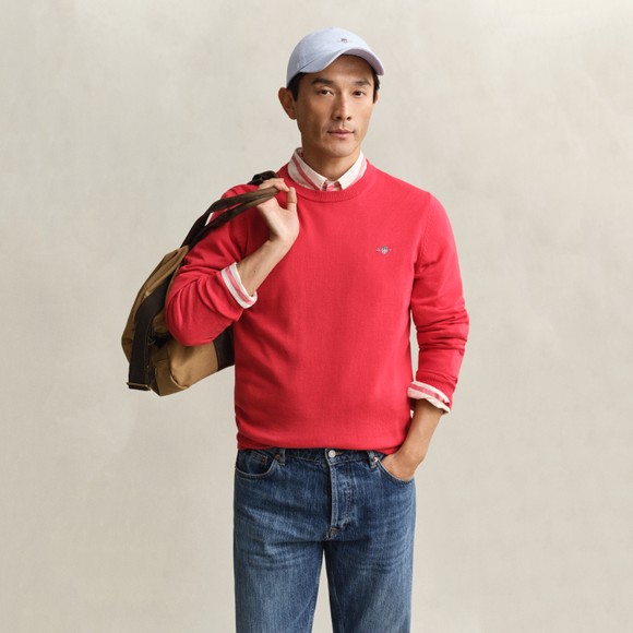 Gant Mens Red Classic Cotton Crewneck 