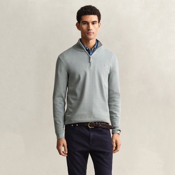 Gant Mens Green Shield Quarter Zip Sweatshirt