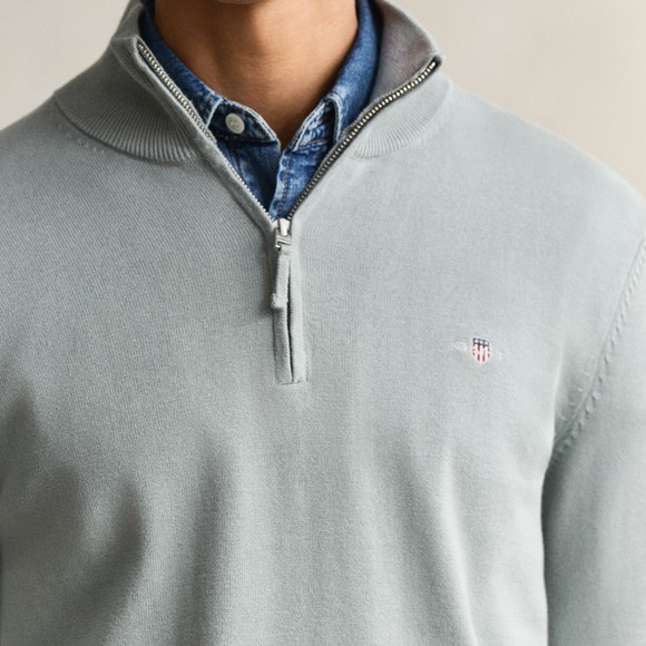 Gant Mens Green Classic Cotton Half Zip Jumper main image