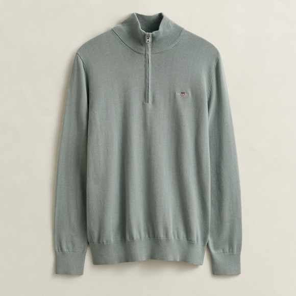 Gant Mens Green Classic Cotton Half Zip Jumper