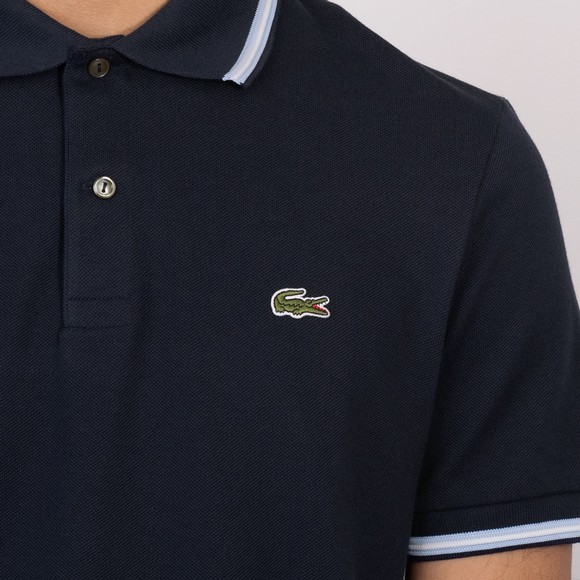 Lacoste Mens Blue Stripe Collar Pique Polo Shirt #3
