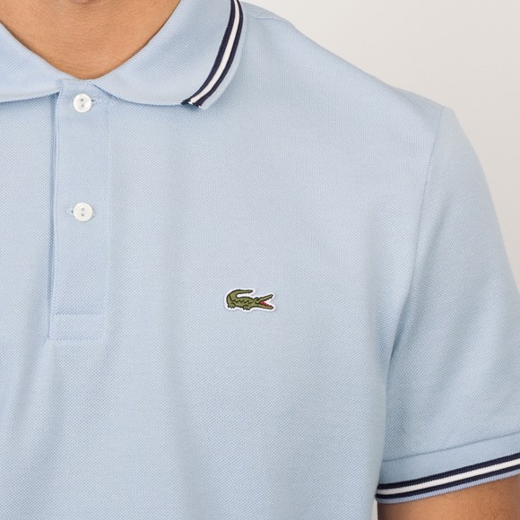 Lacoste Mens Blue Stripe Collar Pique Polo Shirt #3