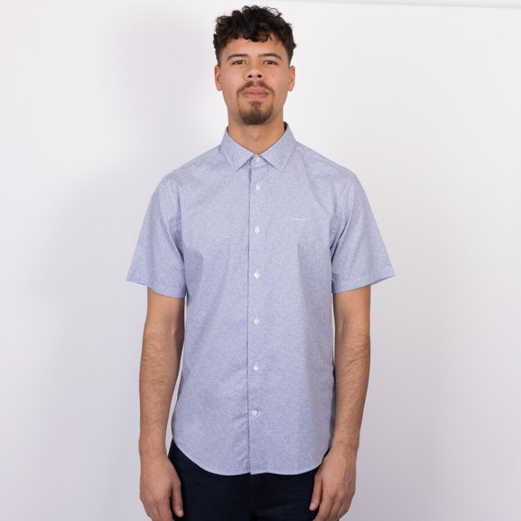 Gant Mens Blue Poplin AOP Short Sleeve Shirt