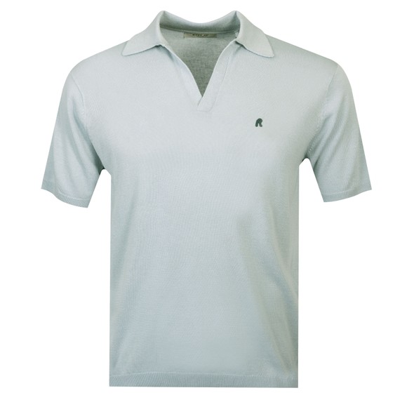 Replay Mens Blue Linen Blend Knitted Polo Shirt