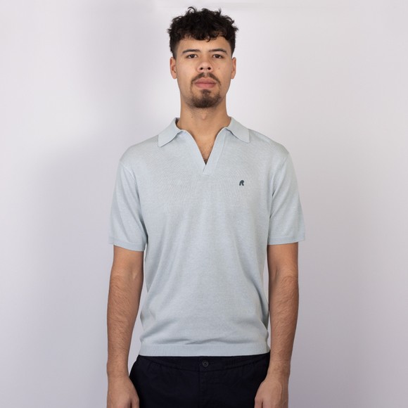 Replay Mens Blue Linen Blend Knitted Polo Shirt