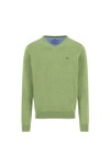 Fynch Hatton Mens Green Superfine Cotton V Neck Jumper