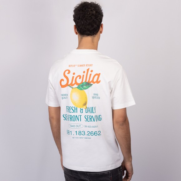 Replay Mens White Summer Resort Print T-Shirt