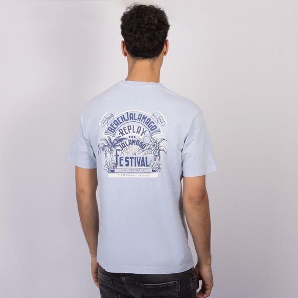 Replay Mens Blue Beach Print T-Shirt