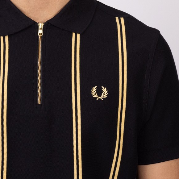 Fred Perry Mens Black 1/2 Zip Vertical Stripe Polo  #3