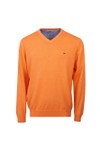 Fynch Hatton Mens Orange Superfine Cotton V Neck Jumper