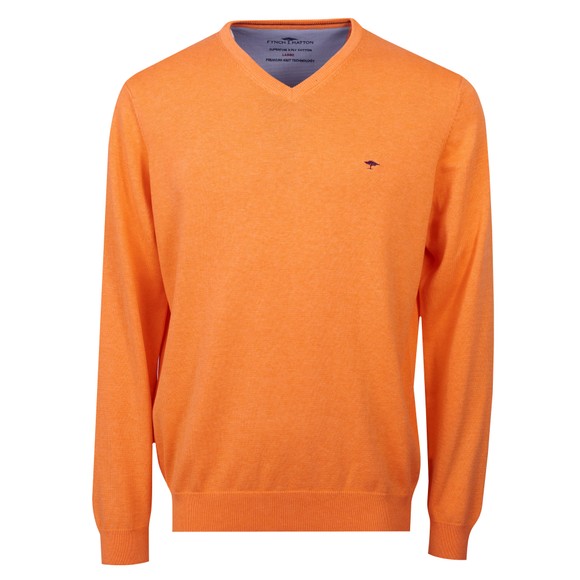 Fynch Hatton Mens Orange Superfine Cotton V Neck Jumper