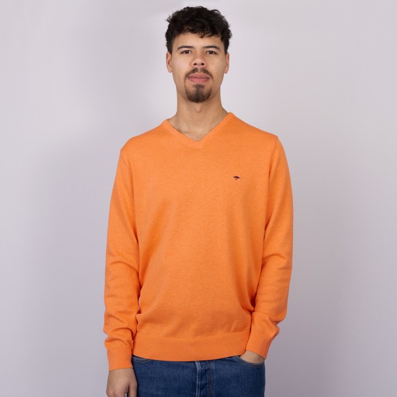 Fynch Hatton Mens Orange Superfine Cotton V Neck Jumper