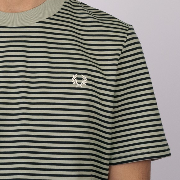 Fred Perry Mens Green Fine Stripe Heavy Weight T-Shirt #3
