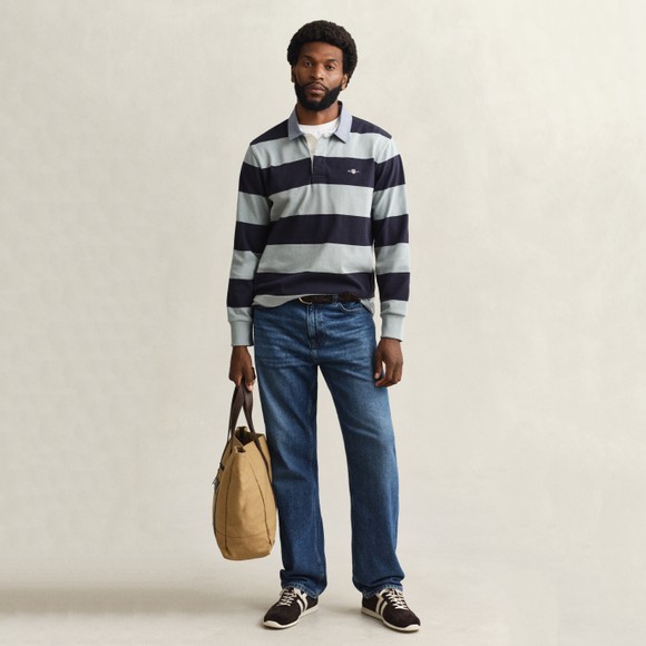 Gant Mens Green Chambray Stripe Heavy Rugby Shirt main image