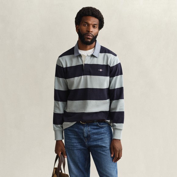 Gant Mens Green Chambray Stripe Heavy Rugby Shirt