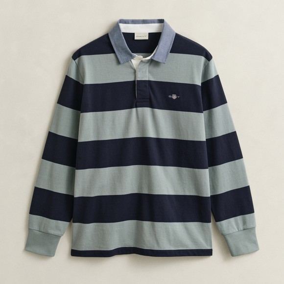 Gant Mens Green Chambray Stripe Heavy Rugby Shirt