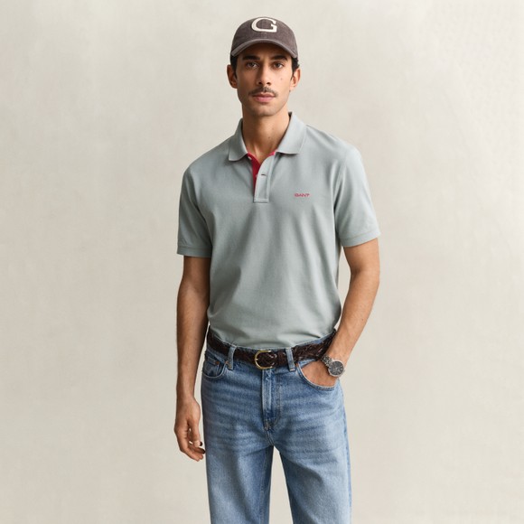 Gant Mens Green Contrast Pique Polo Shirt