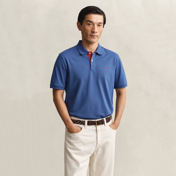 Gant Mens Blue Contrast Pique Polo Shirt main image