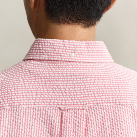 Gant Mens Pink Seersucker Stripe Short Sleeve Shirt main image