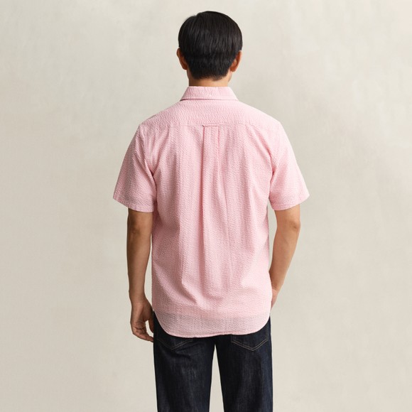 Gant Mens Pink Seersucker Stripe Short Sleeve Shirt main image