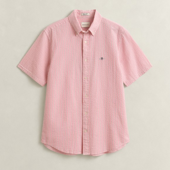 Gant Mens Pink Seersucker Stripe Short Sleeve Shirt