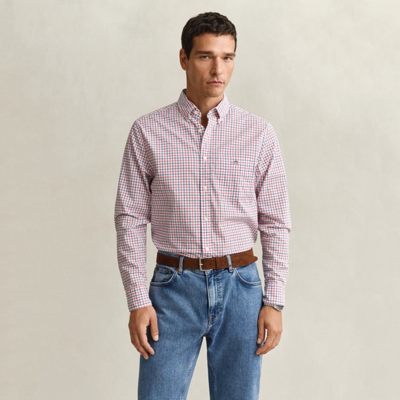 Gant Mens Red Reg Classic Poplin Check Shirt