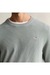 Gant Mens Green Micro Textured Cotton Crewneck Jumper