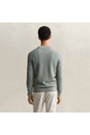 Gant Mens Green Micro Textured Cotton Crewneck Jumper