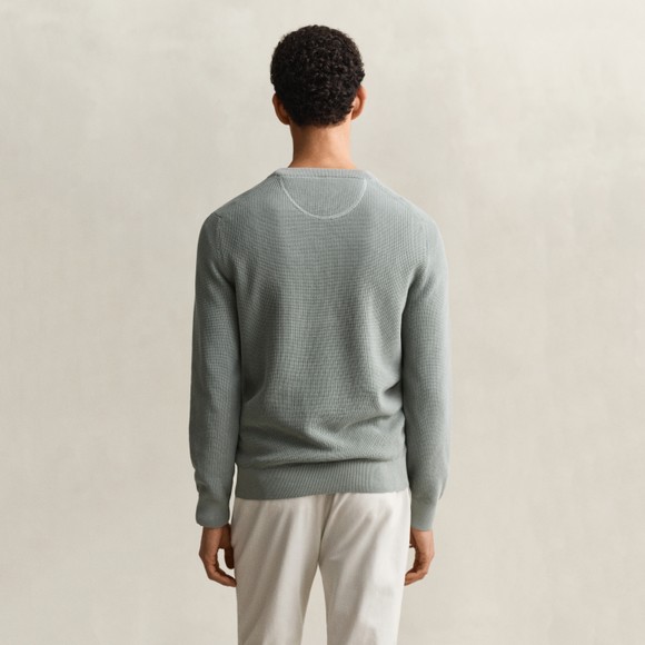 Gant Mens Green Micro Textured Cotton Crewneck Jumper main image