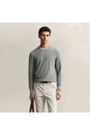 Gant Mens Green Micro Textured Cotton Crewneck Jumper
