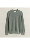 Gant Mens Green Micro Textured Cotton Crewneck Jumper