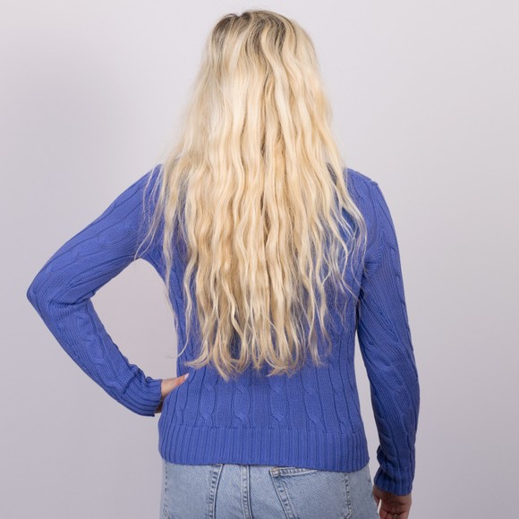 Polo Ralph Lauren Womens Blue Cotton Cable V-Neck Jumper #3