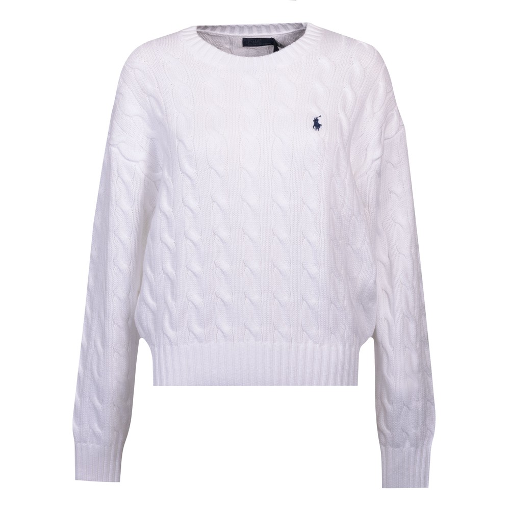 Relaxed Fit Cable Knit Cotton Crewneck Jumper