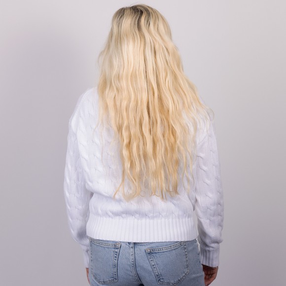 Polo Ralph Lauren Womens White Relaxed Fit Cable Knit Cotton Crewneck Jumper #3