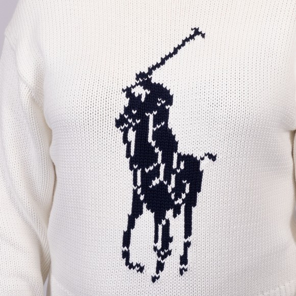 Polo Ralph Lauren Womens White Big Pony Cotton Crew Neck Jumper #4