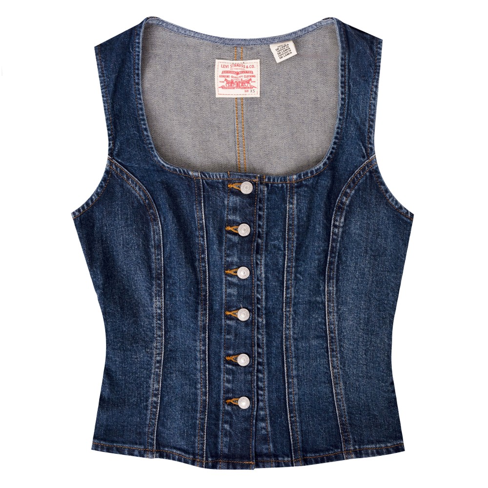 Buttoned Sleeveless Sculpted Denim Top