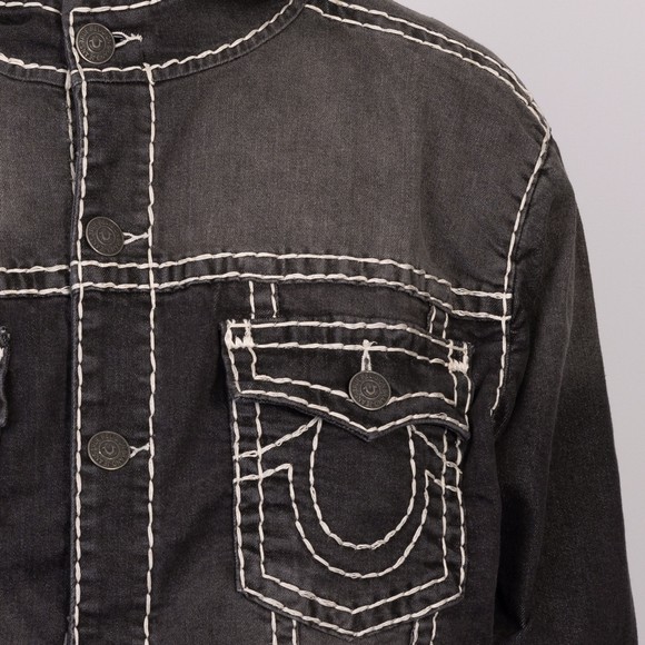 True Religion Mens Black Super T Hooded Denim Jacket #3