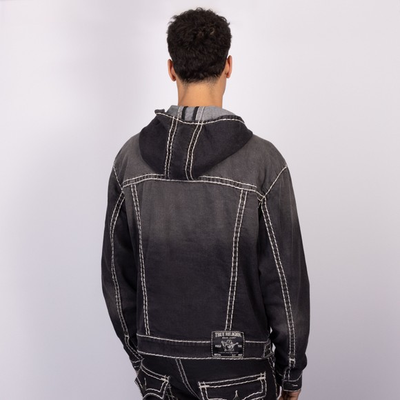 True Religion Mens Black Super T Hooded Denim Jacket #4
