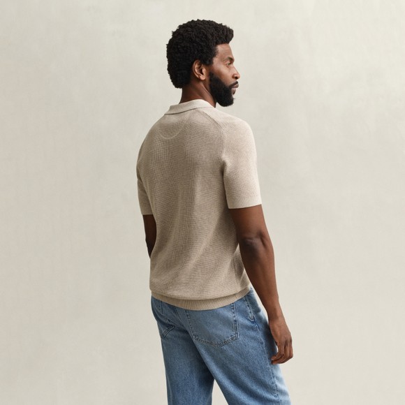 Gant Mens Beige Micro Textured Cotton Polo Shirt main image