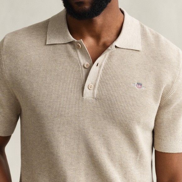 Gant Mens Beige Micro Textured Cotton Polo Shirt main image