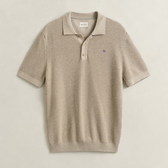 Gant Mens Beige Micro Textured Cotton Polo Shirt main image