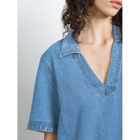 French Connection Womens Blue Archie Denim Patch Pocket Dress #3