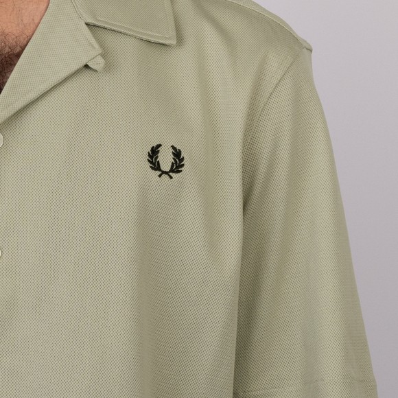Fred Perry Mens Green Compress Mesh Revere Collar Short Sleeve Shirt #3