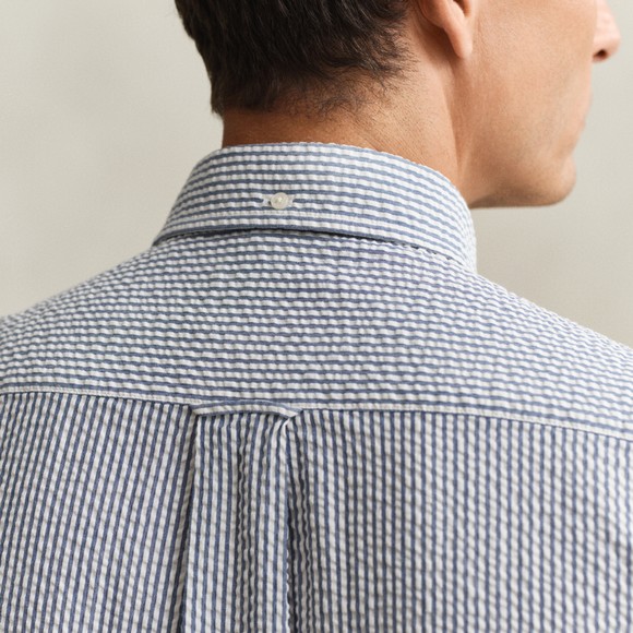 Gant Mens Blue Seersucker Stripe Short Sleeve Shirt main image