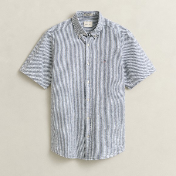 Gant Mens Blue Seersucker Stripe Short Sleeve Shirt main image