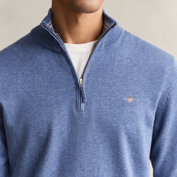 Gant Mens Blue Classic Cotton Half Zip Jumper main image