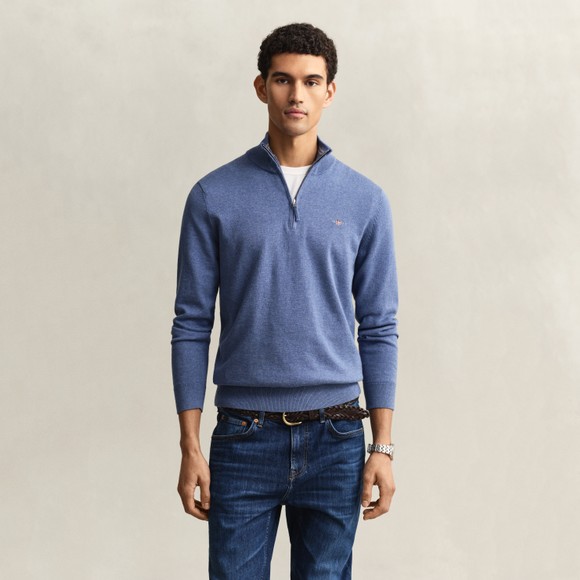 Gant Mens Blue Classic Cotton Half Zip Jumper main image