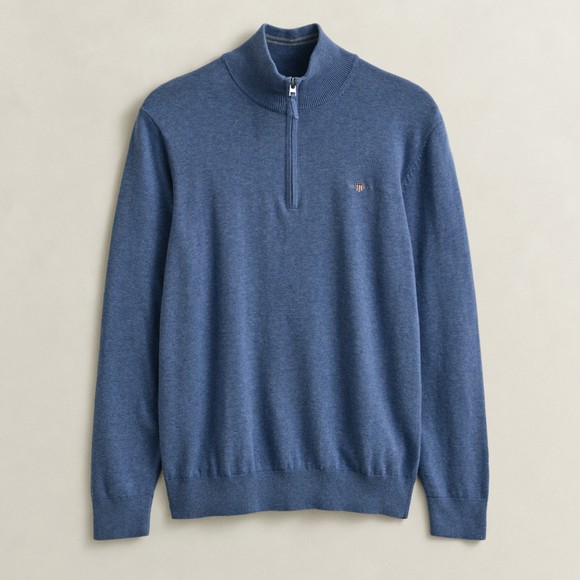 Gant Mens Blue Classic Cotton Half Zip Jumper main image
