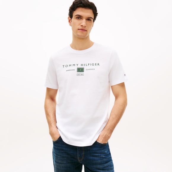 Tommy Hilfiger Mens White Brand Love Mono Stack T-Shirt