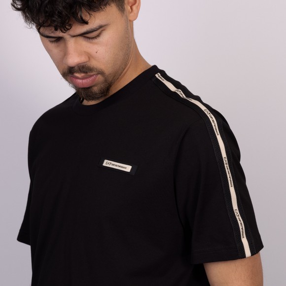 EA7 Emporio Armani Mens Black Train Logo Series Shoulder Tape T-Shirt